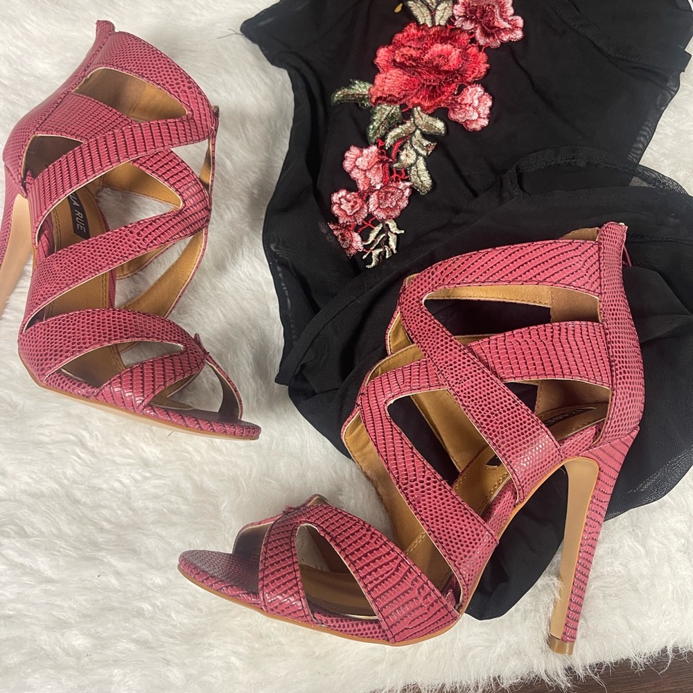 Coral Pink Snakeprint Heels